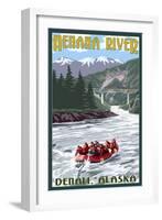 Nenana River, Alaska - River Rafters and Railroad-Lantern Press-Framed Art Print