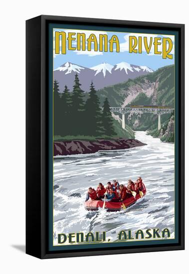 Nenana River, Alaska - River Rafters and Railroad-Lantern Press-Framed Stretched Canvas