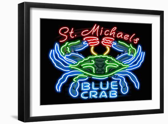 Neon Blue Crab - St. Michaels, Maryland-Lantern Press-Framed Art Print