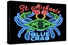 Neon Blue Crab - St. Michaels, Maryland-Lantern Press-Stretched Canvas