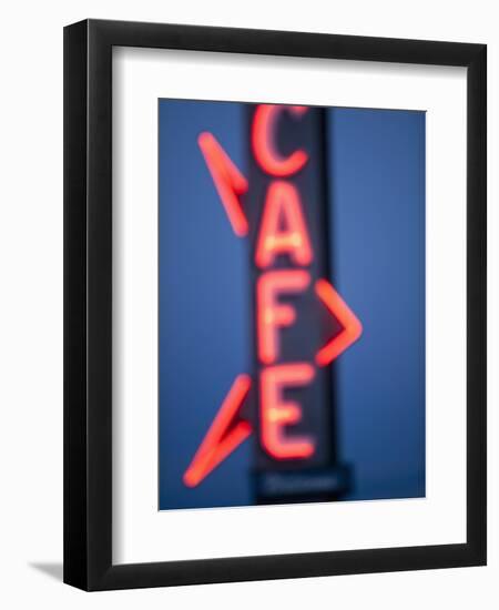 Neon Cafe Sign at Dusk, Arco, Idaho, Usa-Paul Souders-Framed Premium Photographic Print