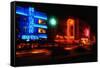 Neon Glow, Ocean Boulevard , Miami Beach-George Oze-Framed Stretched Canvas