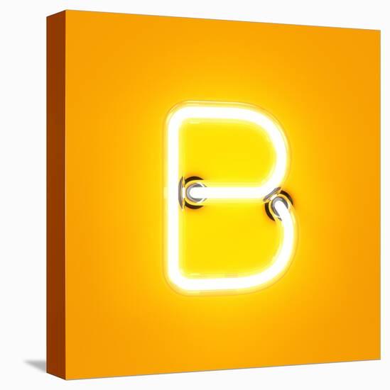 Neon Light Alphabet Character B Font. Neon Tube Letters Glow Effect on Orange Background. 3D Render-dencg-Stretched Canvas