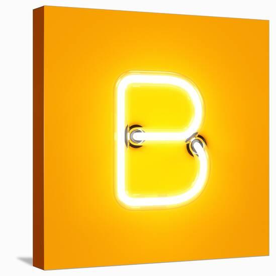 Neon Light Alphabet Character B Font. Neon Tube Letters Glow Effect on Orange Background. 3D Render-dencg-Stretched Canvas