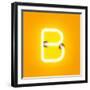 Neon Light Alphabet Character B Font. Neon Tube Letters Glow Effect on Orange Background. 3D Render-dencg-Framed Art Print