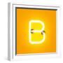 Neon Light Alphabet Character B Font. Neon Tube Letters Glow Effect on Orange Background. 3D Render-dencg-Framed Art Print