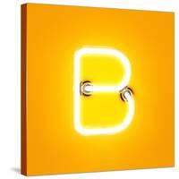 Neon Light Alphabet Character B Font. Neon Tube Letters Glow Effect on Orange Background. 3D Render-dencg-Stretched Canvas
