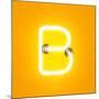 Neon Light Alphabet Character B Font. Neon Tube Letters Glow Effect on Orange Background. 3D Render-dencg-Mounted Art Print