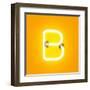 Neon Light Alphabet Character B Font. Neon Tube Letters Glow Effect on Orange Background. 3D Render-dencg-Framed Art Print