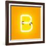 Neon Light Alphabet Character B Font. Neon Tube Letters Glow Effect on Orange Background. 3D Render-dencg-Framed Art Print