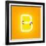 Neon Light Alphabet Character B Font. Neon Tube Letters Glow Effect on Orange Background. 3D Render-dencg-Framed Art Print