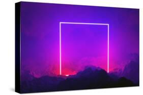 Neon light frame glowing in rocks. Energy square, show-Michal Bednarek-Stretched Canvas