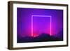 Neon light frame glowing in rocks. Energy square, show-Michal Bednarek-Framed Art Print