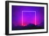 Neon light frame glowing in rocks. Energy square, show-Michal Bednarek-Framed Art Print