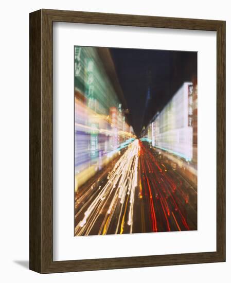 Neon Lights and Traffic Light Trails, Taichung, Taiwan-Ian Trower-Framed Photographic Print