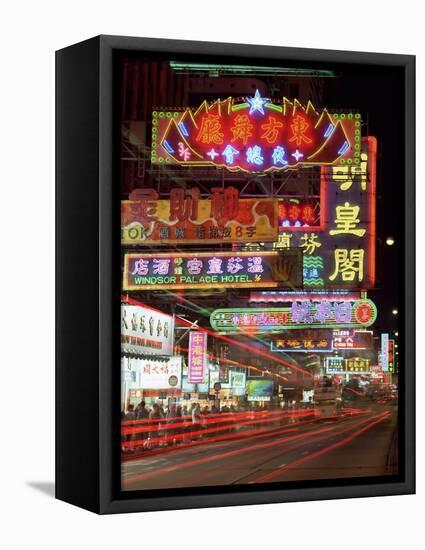 Neon Lights at Night on Nathan Road, Tsim Sha Tsui, Kowloon, Hong Kong, China, Asia-Gavin Hellier-Framed Stretched Canvas