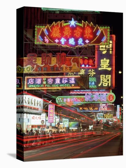 Neon Lights at Night on Nathan Road, Tsim Sha Tsui, Kowloon, Hong Kong, China, Asia-Gavin Hellier-Stretched Canvas