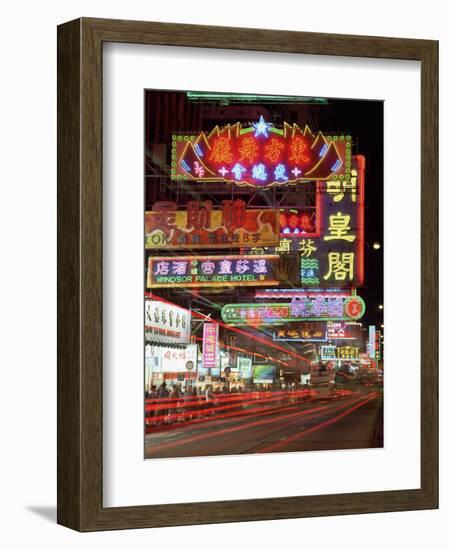 Neon Lights at Night on Nathan Road, Tsim Sha Tsui, Kowloon, Hong Kong, China, Asia-Gavin Hellier-Framed Photographic Print
