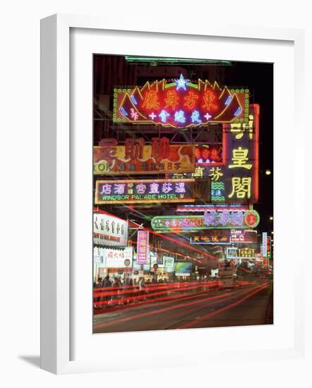 Neon Lights at Night on Nathan Road, Tsim Sha Tsui, Kowloon, Hong Kong, China, Asia-Gavin Hellier-Framed Photographic Print