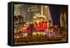Neon Lights, Las Vegas Strip at Dusk with Flamingo Facade and Palm Trees, Las Vegas, Nevada, Usa-Eleanor Scriven-Framed Stretched Canvas