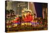 Neon Lights, Las Vegas Strip at Dusk with Flamingo Facade and Palm Trees, Las Vegas, Nevada, Usa-Eleanor Scriven-Stretched Canvas