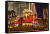 Neon Lights, Las Vegas Strip at Dusk with Flamingo Facade and Palm Trees, Las Vegas, Nevada, Usa-Eleanor Scriven-Framed Stretched Canvas