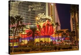 Neon Lights, Las Vegas Strip at Dusk with Flamingo Facade and Palm Trees, Las Vegas, Nevada, Usa-Eleanor Scriven-Stretched Canvas