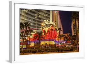 Neon Lights, Las Vegas Strip at Dusk with Flamingo Facade and Palm Trees, Las Vegas, Nevada, Usa-Eleanor Scriven-Framed Photographic Print