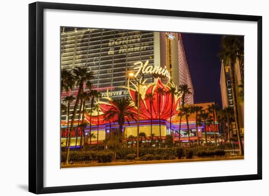 Neon Lights, Las Vegas Strip at Dusk with Flamingo Facade and Palm Trees, Las Vegas, Nevada, Usa-Eleanor Scriven-Framed Photographic Print