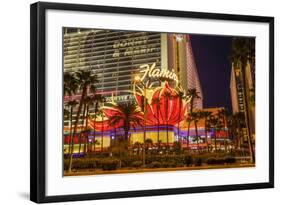 Neon Lights, Las Vegas Strip at Dusk with Flamingo Facade and Palm Trees, Las Vegas, Nevada, Usa-Eleanor Scriven-Framed Photographic Print