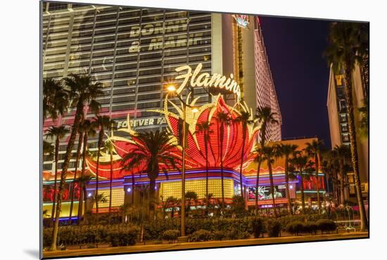 Neon Lights, Las Vegas Strip at Dusk with Flamingo Facade and Palm Trees, Las Vegas, Nevada, Usa-Eleanor Scriven-Mounted Photographic Print