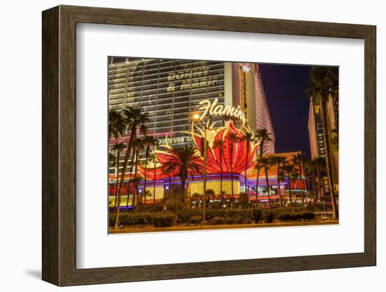 Neon Lights, Las Vegas Strip at Dusk with Flamingo Facade and Palm Trees, Las Vegas, Nevada, Usa-Eleanor Scriven-Framed Photographic Print