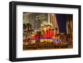 Neon Lights, Las Vegas Strip at Dusk with Flamingo Facade and Palm Trees, Las Vegas, Nevada, Usa-Eleanor Scriven-Framed Photographic Print