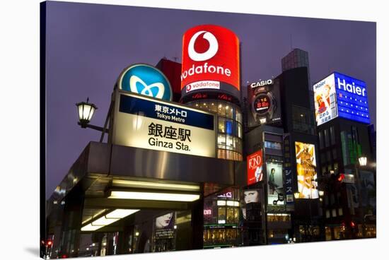 Neon Lights of Ginza at Night, Ginza, Tokyo, Honshu, Japan-Gavin Hellier-Stretched Canvas