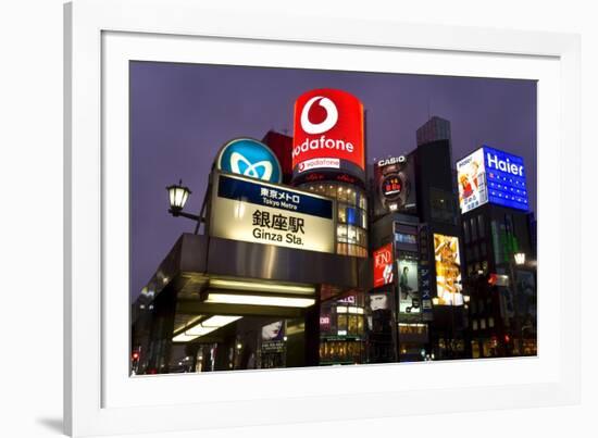 Neon Lights of Ginza at Night, Ginza, Tokyo, Honshu, Japan-Gavin Hellier-Framed Photographic Print