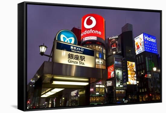 Neon Lights of Ginza at Night, Ginza, Tokyo, Honshu, Japan-Gavin Hellier-Framed Stretched Canvas