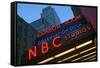 Neon lights of NBC Studios and Rainbow Room at Rockefeller Center, New York City, New York-null-Framed Stretched Canvas