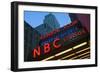 Neon lights of NBC Studios and Rainbow Room at Rockefeller Center, New York City, New York-null-Framed Photographic Print