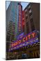 Neon lights of Radio City Music Hall at Rockefeller Center, New York City, New York-null-Mounted Photographic Print