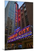 Neon lights of Radio City Music Hall at Rockefeller Center, New York City, New York-null-Mounted Premium Photographic Print