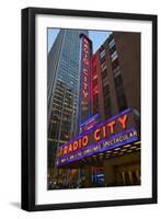 Neon lights of Radio City Music Hall at Rockefeller Center, New York City, New York-null-Framed Premium Photographic Print