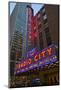 Neon lights of Radio City Music Hall at Rockefeller Center, New York City, New York-null-Mounted Premium Photographic Print