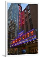 Neon lights of Radio City Music Hall at Rockefeller Center, New York City, New York-null-Framed Photographic Print