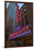 Neon lights of Radio City Music Hall at Rockefeller Center, New York City, New York-null-Framed Photographic Print