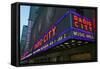 Neon lights of Radio City Music Hall at Rockefeller Center, New York City, New York-null-Framed Stretched Canvas