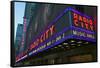 Neon lights of Radio City Music Hall at Rockefeller Center, New York City, New York-null-Framed Stretched Canvas