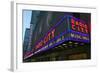 Neon lights of Radio City Music Hall at Rockefeller Center, New York City, New York-null-Framed Photographic Print