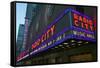 Neon lights of Radio City Music Hall at Rockefeller Center, New York City, New York-null-Framed Stretched Canvas