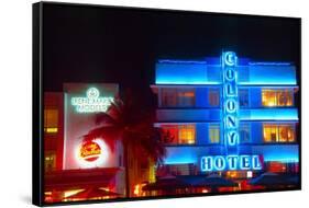 Neon Lights Of South Beach-George Oze-Framed Stretched Canvas