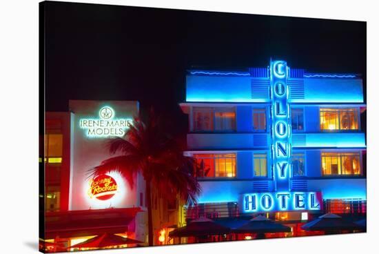 Neon Lights Of South Beach-George Oze-Stretched Canvas
